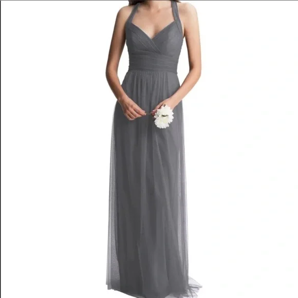 Bill levkoff Crisscross Strap Tulle A-Line Gown - Picture 1 of 8